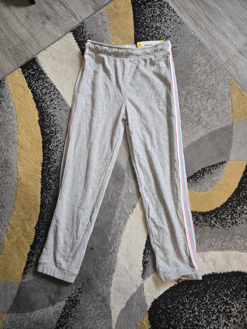 Levi's Girls' Gray Knit Track Pants with Pink & Mint Side Stripes